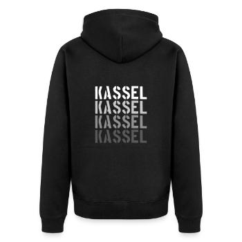 Kassel - Unisex Premium Bio Zip Hoodie - Schwarz - Hinten - Nico (187cm)