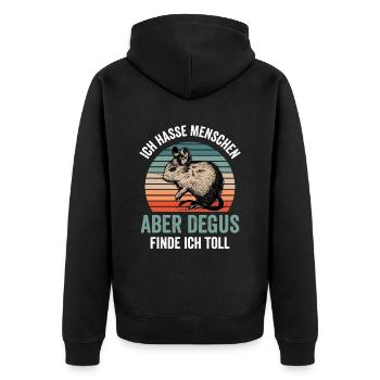 Degus finde ich toll Nagetier Stauchratte - Unisex Premium Bio Zip Hoodie - Schwarz - Hinten - Nico (187cm)