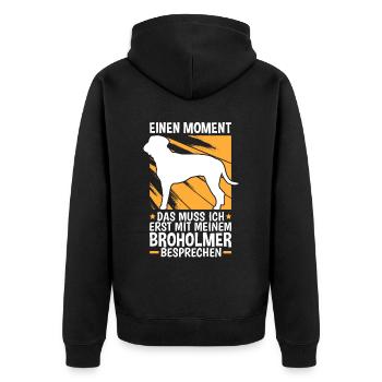 Mit meinem Broholmer besprechen Dänische Dogge - Unisex Premium Bio Zip Hoodie - Schwarz - Hinten - Nico (187cm)