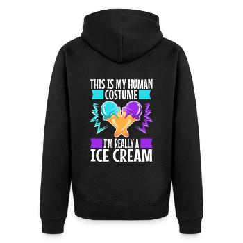 This is my human costume i'm really a ice cream - Unisex Premium Bio Zip Hoodie - Schwarz - Hinten - Nico (187cm)