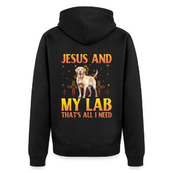 Jesus and my Labrador that's all I need - Unisex Premium Bio Zip Hoodie - Schwarz - Hinten - Nico (187cm)