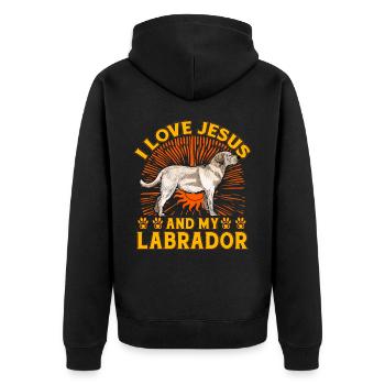 I love Jesus and my Labrador - Unisex Premium Bio Zip Hoodie - Schwarz - Hinten - Nico (187cm)