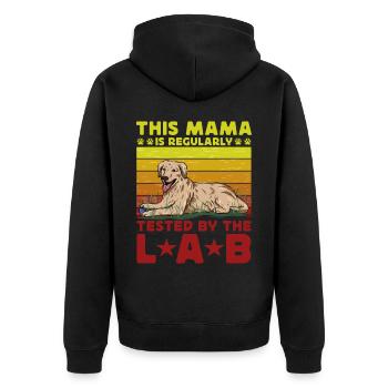 This Mama is reguraly tested by the Lab - Unisex Premium Organic Zip Hoodie - black - Back - Nico (187cm)