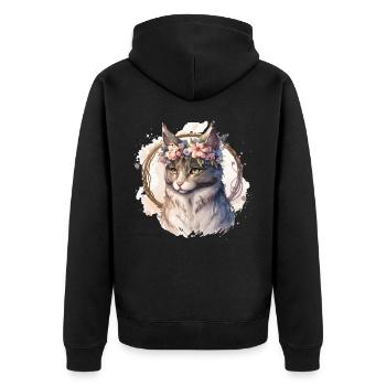 Mignon Manx Cat Fleur Crown Cats Chaton de compagnie - Veste à capuche bio Premium Unisexe - noir - Dos - Nico (187cm)