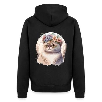 Cute Exotic Shorthair Cat Flower Crown Cats Pet Ki - Unisex Premium Organic Zip Hoodie - black - Back - Nico (187cm)