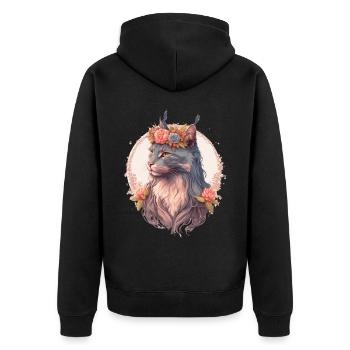 Cute Maine Coon Cat Flower Crown Cats Pet Kitten - Unisex Premium Organic Zip Hoodie - black - Back - Nico (187cm)