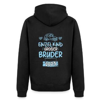 Großer Bruder 2023 - Unisex Premium Bio Zip Hoodie - Schwarz - Hinten - Nico (187cm)