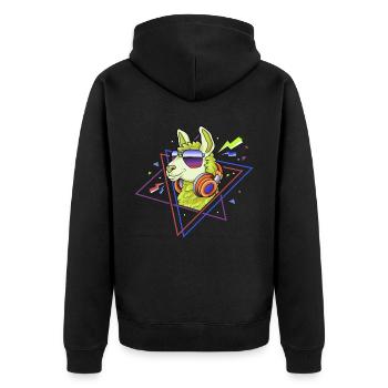 Lama Alpaka 80er Jahre Retro Kostüm 90er Party - Unisex Premium Bio Zip Hoodie - Schwarz - Hinten - Nico (187cm)