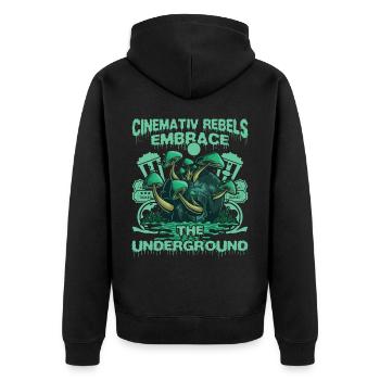 Underground Film, Independent Cinema, Horror - Unisex Premium Bio Zip Hoodie - Schwarz - Hinten - Nico (187cm)