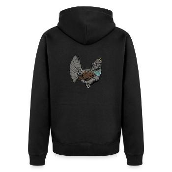Auerhahn I Hühnervogel Auerhuhn Motiv für Jäger - Unisex Premium Bio Zip Hoodie - Schwarz - Hinten - Nico (187cm)