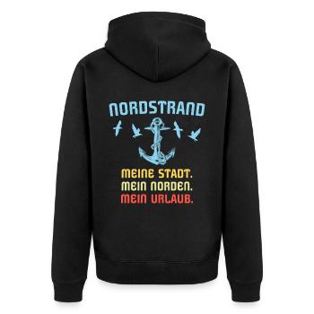 Nordstrand Sprüche Nordstrander Spruch - Unisex Premium Bio Zip Hoodie - Schwarz - Hinten - Nico (187cm)
