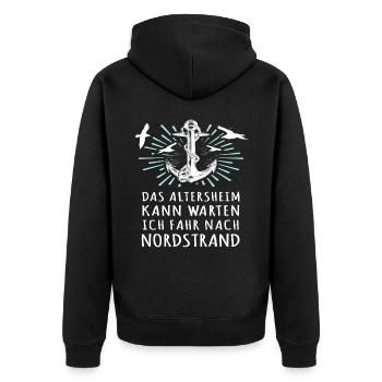 Nordstrand Sprüche Nordstrander - Unisex Premium Bio Zip Hoodie - Schwarz - Hinten - Nico (187cm)