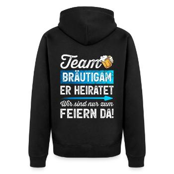 Junggesellenabschied T-Shirt Männer JGA Polterer - Unisex Premium Bio Zip Hoodie - Schwarz - Hinten - Nico (187cm)