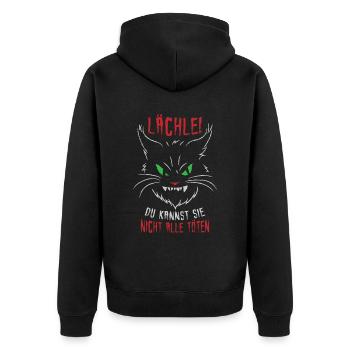 Lächle Du Kannst Sie Nicht Alle Töten - Unisex Premium Bio Zip Hoodie - Schwarz - Hinten - Nico (187cm)