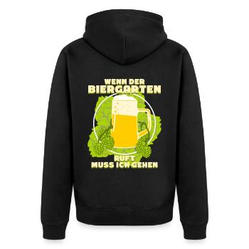 Der Biergarten ruft - Unisex Premium Bio Zip Hoodie - Schwarz - Hinten - Nico (187cm)