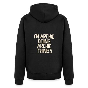 I'm Archie doing Archie things - Unisex Premium Bio Zip Hoodie - Schwarz - Hinten - Nico (187cm)
