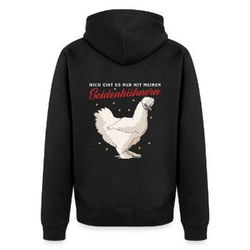 Seidenhuhn Seidenhühner | Silkie Hühner Geschenk - Unisex Premium Bio Zip Hoodie - Schwarz - Hinten - Nico (187cm)