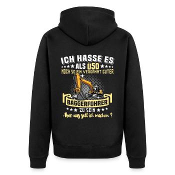 Baggerfahrer Ü50 Geburtstag 50 Jahre Baggerführer - Unisex Premium Bio Zip Hoodie - Schwarz - Hinten - Nico (187cm)