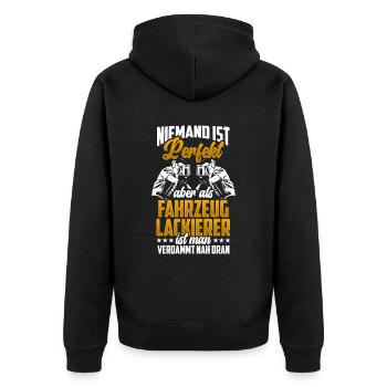 Fahrzeuglackierer sind perfekt Lackierer - Unisex Premium Bio Zip Hoodie - Schwarz - Hinten - Nico (187cm)