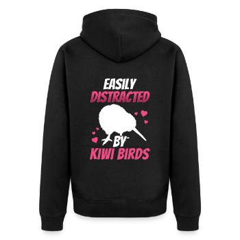Kiwi Vogel lenkt ab Neuseeländischer Kiwi - Unisex Premium Bio Zip Hoodie - Schwarz - Hinten - Nico (187cm)