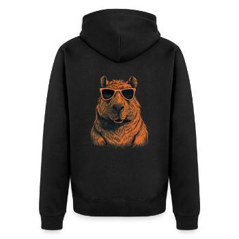 Capybara Wasserschwein retro Nagetier Tier lustig - Unisex Premium Bio Zip Hoodie - Schwarz - Hinten - Nico (187cm)