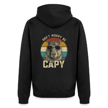 Capybara Wasserschwein retro Nagetier Tier lustig - Unisex Premium Bio Zip Hoodie - Schwarz - Hinten - Nico (187cm)