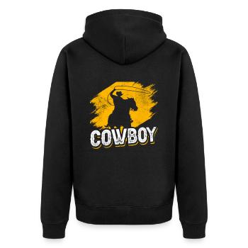Cowboy Cowboys Sprüche Süß Texas - Unisex Premium Bio Zip Hoodie - Schwarz - Hinten - Nico (187cm)