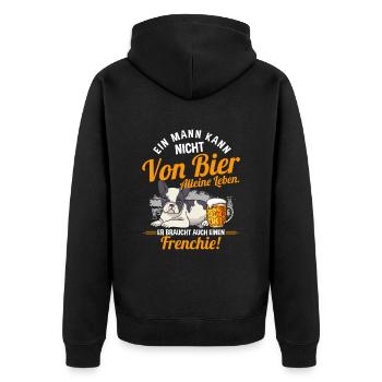 Ein Mann Kann Nicht Von Bier Alleine Leben Hund - Unisex Premium Bio Zip Hoodie - Schwarz - Hinten - Nico (187cm)