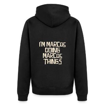 Je suis Marcos en train de faire des choses Marcos - Veste à capuche bio Premium Unisexe - noir - Dos - Nico (187cm)