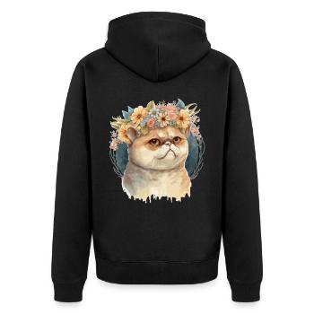 Mignon exotique Chat Chat Fleur Couronne Chats Pet Ki - Veste à capuche bio Premium Unisexe - noir - Dos - Nico (187cm)