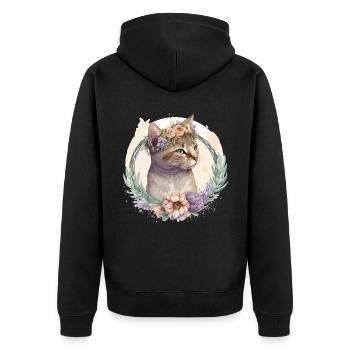 Cute American Shorthair Cat Flower Crown Cats Pet - Unisex Premium Organic Zip Hoodie - black - Back - Nico (187cm)