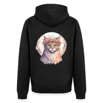 Mignon American Curl Cat Fleur Crown Cats Pet Kitte - Veste à capuche bio Premium Unisexe - noir - Dos - Nico (187cm)