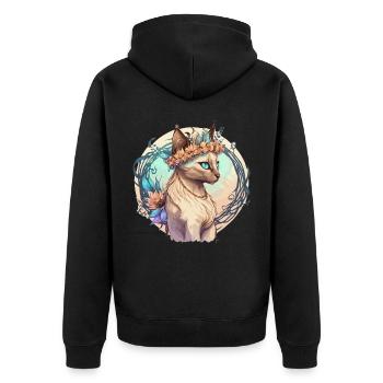 Cute Balinese Cat Flower Crown Cats Pet Kitten - Unisex Premium Organic Zip Hoodie - black - Back - Nico (187cm)