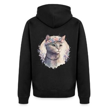 Cute American Shorthair Cat Flower Crown Cats Pet - Unisex Premium Organic Zip Hoodie - black - Back - Nico (187cm)