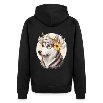 Fleur de Husky Sibérien mignon Couronne Chien de compagnie Race chiot - Veste à capuche bio Premium Unisexe - noir - Dos - Nico (187cm)