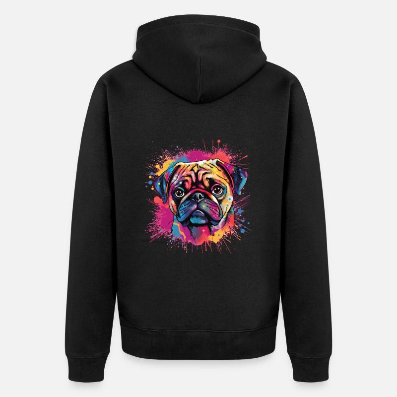 Mops-farbspritzer-design - Unisex Premium Bio Zip Hoodie - Schwarz