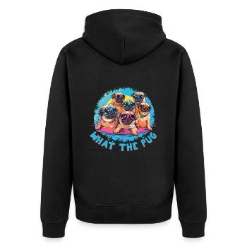 Mops Party - Was Zum Mops - Unisex Premium Bio Zip Hoodie - Schwarz - Hinten - Nico (187cm)