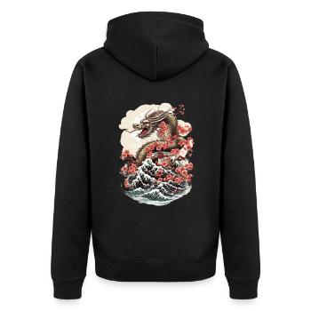 Asiatisch Drache Anime Japanisch Meer Wellen - Unisex Premium Bio Zip Hoodie - Schwarz - Hinten - Nico (187cm)