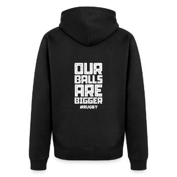 Rugby - Unisex Premium Bio Zip Hoodie - Schwarz - Hinten - Nico (187cm)