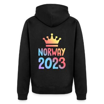 Norway 2023 Krone - Unisex Premium Bio Zip Hoodie - Schwarz - Hinten - Nico (187cm)