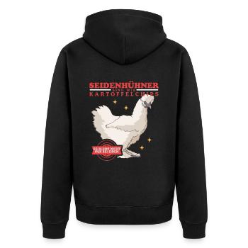Seidenhuhn Silkie Hühner | Seidenhühner Geschenk - Unisex Premium Bio Zip Hoodie - Schwarz - Hinten - Nico (187cm)