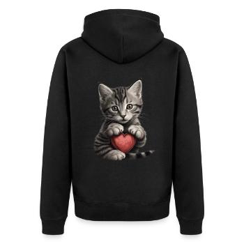 Chat mignon avec cœur pour les amoureux des chats aiment bébé - Veste à capuche bio Premium Unisexe - noir - Dos - Nico (187cm)