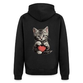 Chat mignon avec cœur pour les amoureux des chats aiment bébé - Veste à capuche bio Premium Unisexe - noir - Dos - Nico (187cm)