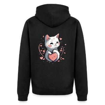 Chat mignon avec cœur pour les amoureux des chats aiment bébé - Veste à capuche bio Premium Unisexe - noir - Dos - Nico (187cm)