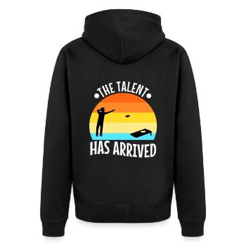 The Talent has arrived cornhole - Unisex Premium Organic Zip Hoodie - black - Back - Nico (187cm)