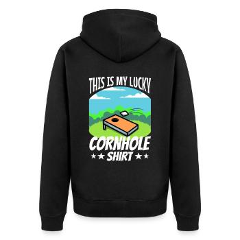 C’est ma chemise porte-bonheur en cornhole - Veste à capuche bio Premium Unisexe - noir - Dos - Nico (187cm)