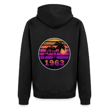 1963 Jahrgang 1963 Geburtstagsgeschenk - Unisex Premium Bio Zip Hoodie - Schwarz - Hinten - Nico (187cm)