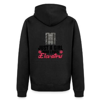 Weibliches Aufzugsmechaniker-design Für Einen - Unisex Premium Bio Zip Hoodie - Schwarz - Hinten - Nico (187cm)