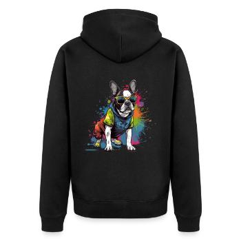 Französische Bulldogge Hund Mops - Unisex Premium Bio Zip Hoodie - Schwarz - Hinten - Nico (187cm)