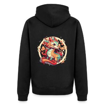 Niedlicher Asiatischer Drache Anime Japanisch - Unisex Premium Bio Zip Hoodie - Schwarz - Hinten - Nico (187cm)